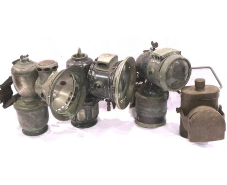 Four vintage carbide bicycle lamps. Not available for in-house P&amp;P, contact Paul O'Hea at Mailboxes on 01925 659133 