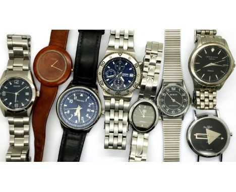 Eight quartz gents wristwatches including Fossil and Tissot, all working at lotting. P&amp;P Group 1 (£14+VAT for the first l