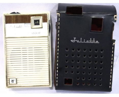 Retro Juliette leather cased transistor radio. P&amp;P Group 1 (£14+VAT for the first lot and £1+VAT for subsequent lots) 