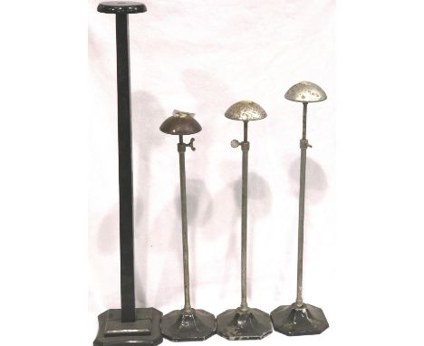 Three vintage adjustable shop display hat stands and another, largest H: 35 cm. P&amp;P Group 2 (£18+VAT for the first lot an