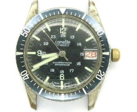Corvette: vintage divers wristwatch head, working at lotting. P&amp;P Group 1 (£14+VAT for the first lot and £1+VAT for subse