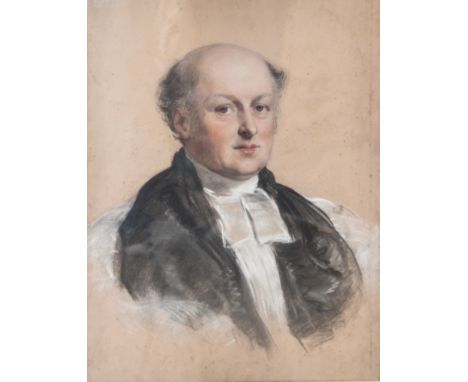 English School (19th century),Portrait of Rev. Canon Blomfield,Pastel, pencil and charcoal,Half length portrait wearing cleri