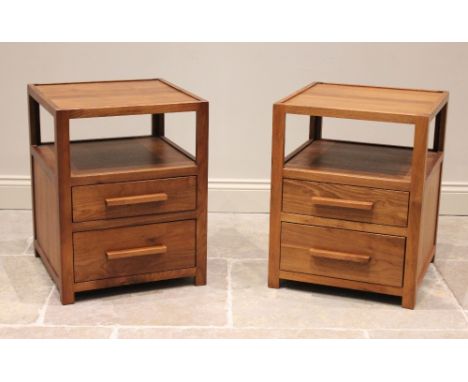 A pair of walnut bedside chests, probably Heals circa 2000, each with two graduated drawers below an open shelf, 64cm H x 50c