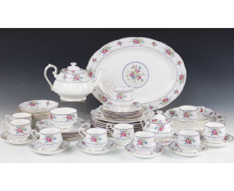 A Royal Albert Petite Point part service, comprising eight dinner plates, 24.5cm wide, six dessert plates, 19.5cm wide, six s