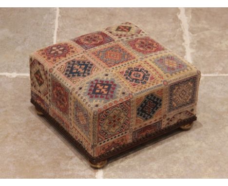 Queen Victoria interest; a footstool from Frogmore house, the mahogany framed stool later re-covered, impressed to the unders