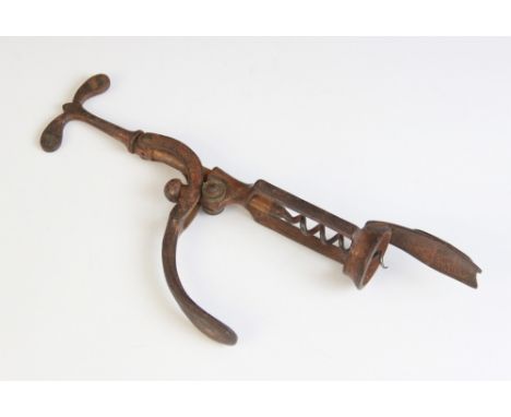 A Charles Hull 1864 Patent Royal Club single lever roller type corkscrew, with brass oval plaque inscribed "C. HULL, PATENTEE