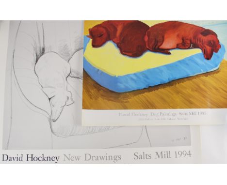 Two David Hockney exhibition posters, for the "Dog Paintings" exhibition held at the 1853 Gallery, Salts Mill in 1995, the de