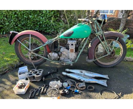 Registration No: GW 8492 Frame No: T1694 MOT: ExemptEarly OHC 600cc Square Four projectA challenging rebuild or 'parts bike'S