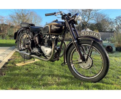 Registration No: 435 UXL Frame No: TF24433 MOT: ExemptEarly post-war panel tank modelTele front forks, rigid rear suspensionF