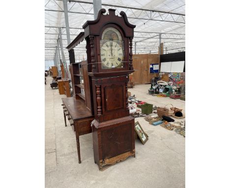 A VICTORIAN MAHOGANY LONGCASE CLOCK WITH PAINTED MOON DIAL 