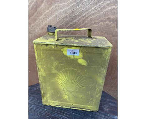 A VINTAGE SHELL FUEL CAN WITH BRASS CAP 