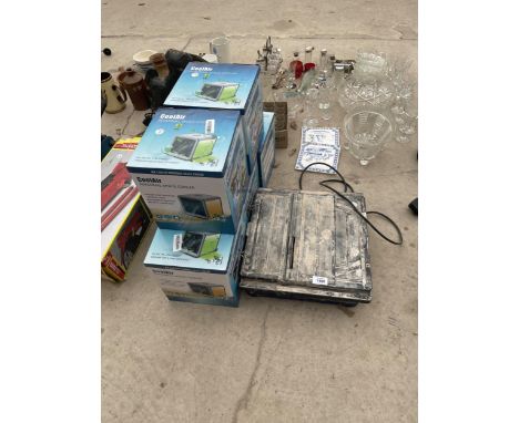 A TILE CUTTER AND FIVE BOXED COOLAIR PERSONAL SPACE COOLERS 