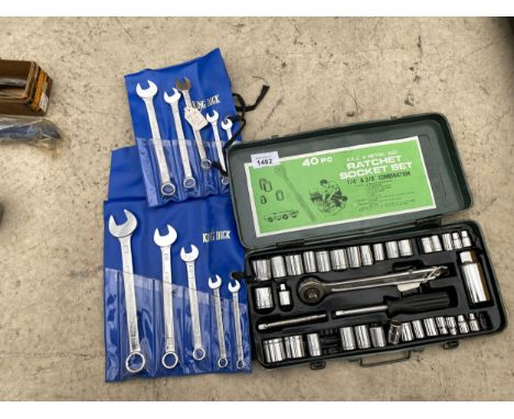 AN S.A.E AND METRIC SIZE SOCKET SET AND KING DICK SPANNER SET 