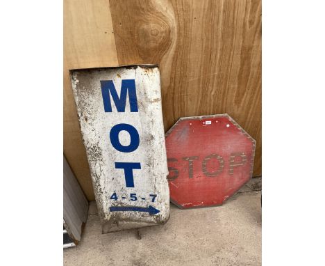 A VINATGE MOT SIGN AND A FURTHER VINTAGE STOP SIGN 