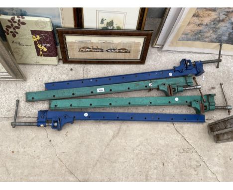 FOUR VINTAGE METAL SASH CLAMPS 