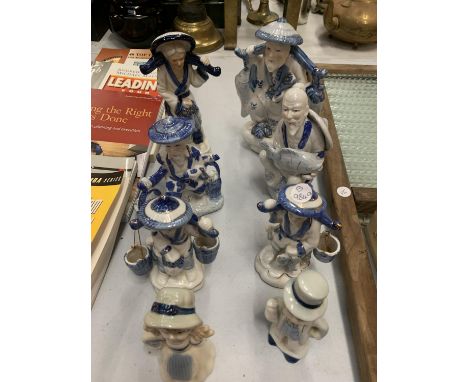 EIGHT CERAMIC FIGURES TO INCLUDE ORIENTAL STYLE ETC 