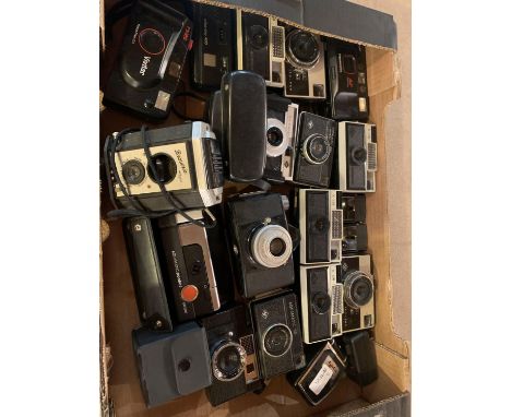 A BOX CONTAINING CAMERAS AND A LIGHT METER 