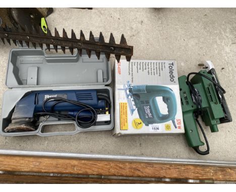 THREE VARIOUS POWER TOOLS TO INCLUDE A TOLEDO JIGSAW, A FERM SANDER AND A FURTHER SANDER 