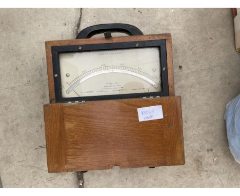 A VINTAGE WOODEN CASED VOLT METER 