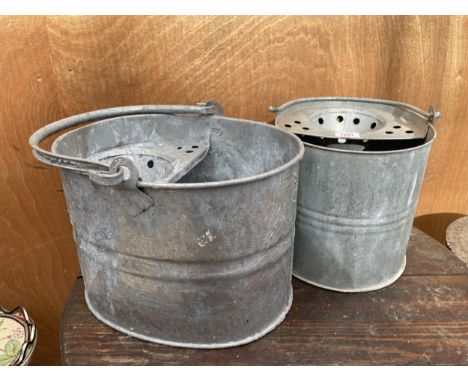 TWO VINTAGE GALVANISED MOP BUCKETS 