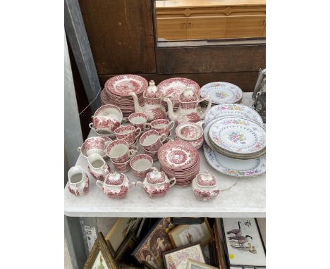 AN ASSORTMENT OF CERAMICS TO INCLUDE GRINDLEY RED AND WHITE DINNER SERVICE AND FURTHER CERAMIC PLATES ETC 