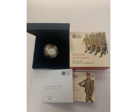 A THE ROYAL MINT 2016 THE ARMY £2 SILVER PROOF PIEDFORT COIN WITH CERTIFICATE OF AUTHENTICITY 