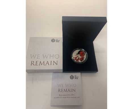 A THE ROYAL MINT 2015 WE WHO REMAIN ALDERNEY £5 SILVER PROOF PIEDFORT COIN WITH CERTIFICATE OF AUTHENTICITY 