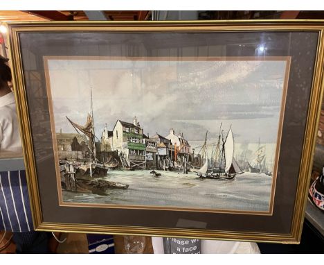 A SIGNED PRINT OF A HARBOUR SCENE 