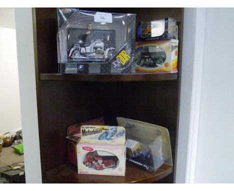A group of boxed model vehicles including two Zylmex motorbikes, Matchbox Models of Yesteryear Blue Circle truck, die cast ca