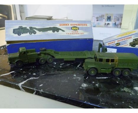 A Dinky model Tank Transporter, Thornycroft Mighty Antar, boxed, no 660; together with a Dinky model Medium Artillery Tractor