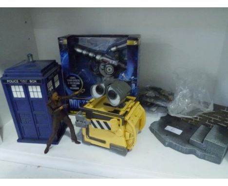 A Dr Who Doctor's Nano-Recorder, boxed, Dr. Who Police Box battery operated money box; robot; two fantasy figures etc