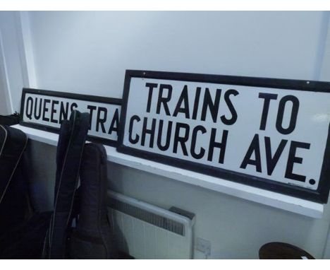 Two enamel US subway signs