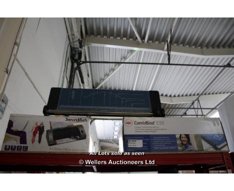 1 X COMB BIND BINDER, 1 X SWORDFISH LAMINATOR, 1 X GUILLOTINE / GRADE: UNCLAIMED PROPERTY (DC3)[{MK240416}]