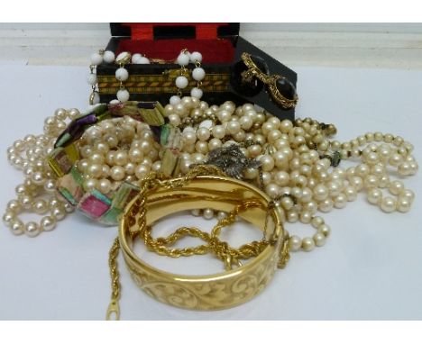 A 9ct gold and metal core bangle and other costume jewellery, weight 0.54kg