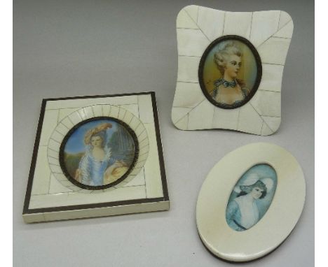 Three watercolour portrait pictures, framed