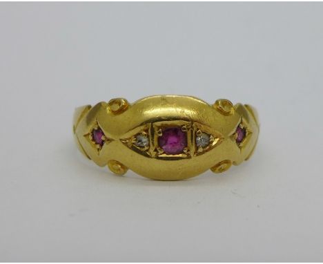 An Edward VII 18ct gold, ruby and diamond ring, Chester 1902, weight 2.6g, size P