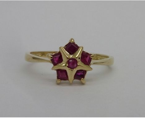 A 9ct gold and ruby ring, weight 1.3g, size O