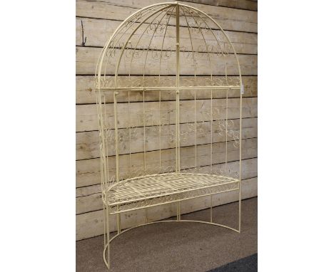 Cream finish demi-lune garden arbour bench, W120cm, H185cm