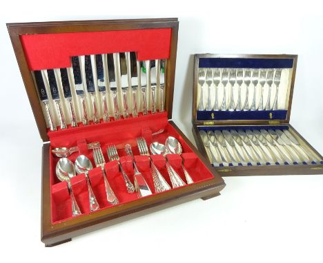 Canteen of silver plated cutlery and a canteen of fish knife and forks, missing one fork (2)   Condition Report   Click here 