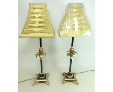 Pair of gilt table lamps with palm leaf decoration on scroll feet, as new H65cm (2) (This item is PAT tested - 5 day warranty