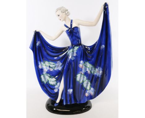 Goldscheider Art Deco figure of a dancing girl by Stefan Dakon, printed factory marks to base, impressed 8126 11 14, H39.5cm 