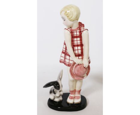 Goldscheider Art Deco figure of a young girl playing with a rabbit by Claire Weiss, printed factory marks and impressed 7201 