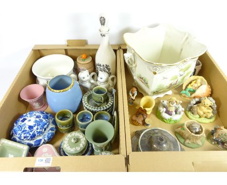 Coalport limited edition decanter, twin handled planter, Franklin Mint sculptures, Wedgwood Jasperware and other decorative c