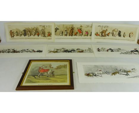Naughty Dogs, seven hand coloured etchings after Boris O' Klein (French 1893-1985) three signed and titled in pencil, four si