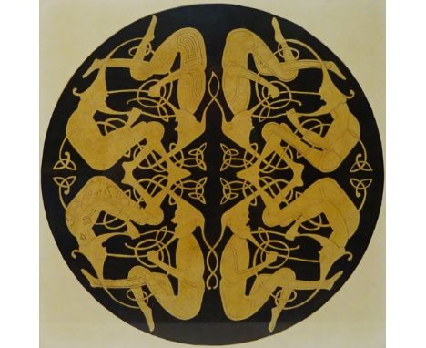 Study of mystical figures, 20th century circular oil on board signed with initials W R J signed and dated '76 verso with Davi