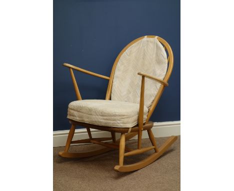 Ercol elm and beech stick and hoop back rocking chair   Condition Report   Click here for further images, condition, auction 