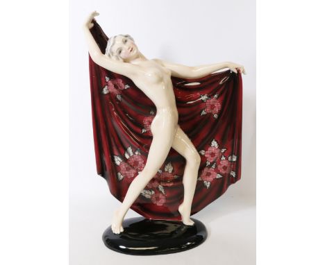 Goldscheider Art Deco figure of a female nude by Josef Lorenzl, printed factory marks and impressed 8377 4 31, H37.5cm    Con