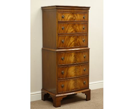 Reprodux mahogany six drawer chest on chest, bracket feet, W55cm, H129cm, D40cm   Condition Report   Click here for further i