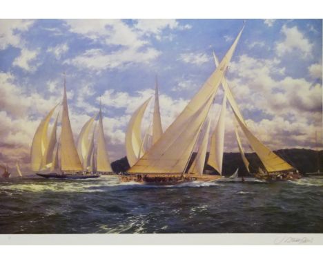 J Class Yachts off the Isle of Wight, limited edition colour print no. 3/850 after Roger Davies signed and numbered in pencil