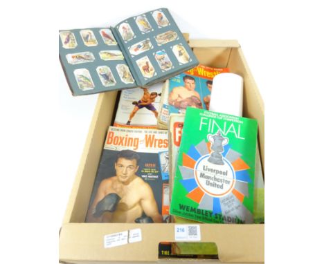 Collection of vintage Boxing and Wrestling magazine, a Liverpool vs Manchester United Challenge cup final programme 1977 and 